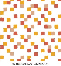 Abstract geometric square shapes, cloth or fabric material. Rectangles grid drawing with color. Seamless pattern print, background or wallpaper for advertisement. Vector in flat style illustration