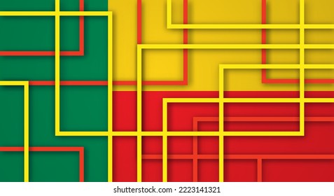 Abstract Geometric Square Stripes Lines Papercut Background with Flag of Benin