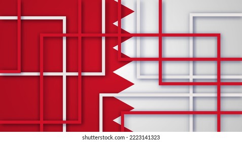 Abstract Geometric Square Stripes Lines Papercut Background with Flag of Bahrain