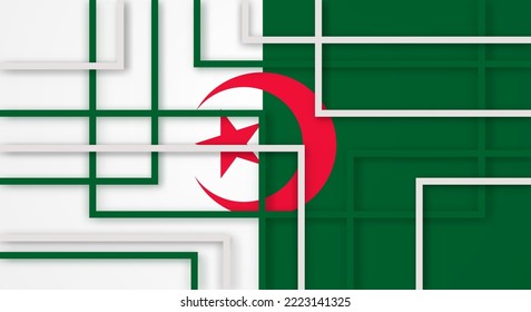 Abstract Geometric Square Stripes Lines Papercut Background with Flag of Algeria