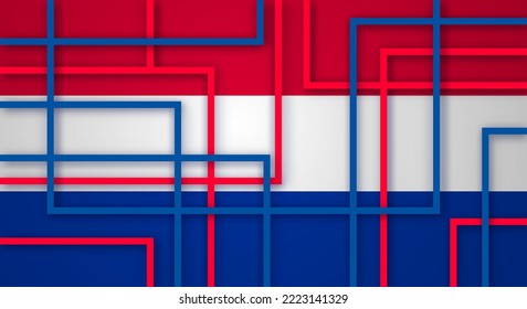 Abstract Geometric Square Stripes Lines Papercut Background with Flag of Netherlands