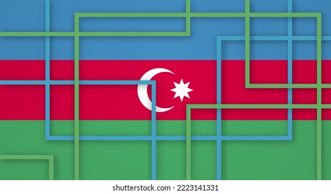 Abstract Geometric Square Stripes Lines Papercut Background with Flag of Azerbaijan