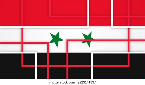 Abstract Geometric Square Stripes Lines Papercut Background with Flag of Syria