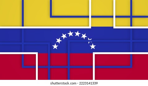 Abstract Geometric Square Stripes Lines Papercut Background with Flag of Venezuela