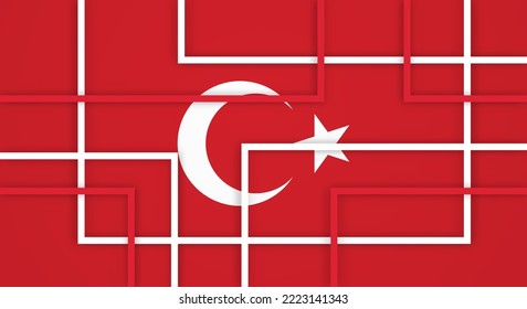 Abstract Geometric Square Stripes Lines Papercut Background with Flag of Turkey