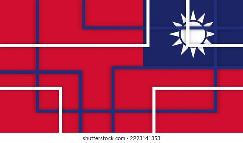 Resumen de líneas de franjas geométricas de la plaza en segundo plano con bandera de Taiwán