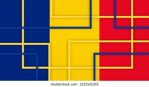 Abstract Geometric Square Stripes Lines Papercut Background with Flag of Romania