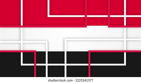 Abstract Geometric Square Stripes Lines Papercut Background with Flag of Yemen