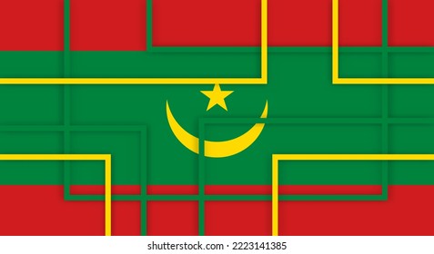 Abstract Geometric Square Stripes Lines Papercut Background with Flag of Mauritania