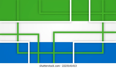 Abstract Geometric Square Stripes Lines Papercut Background with Flag of Sierra Leone