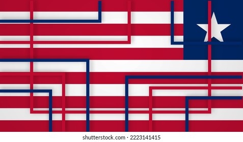 Abstract Geometric Square Stripes Lines Papercut Background with Flag of Liberia
