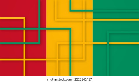 Abstract Geometric Square Stripes Lines Papercut Background with Flag of Guinea