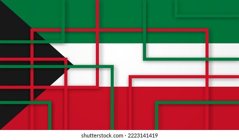 Abstract Geometric Square Stripes Lines Papercut Background with Flag of Kuwait