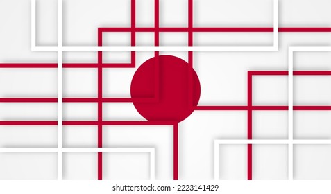 Abstract Geometric Square Stripes Lines Papercut Background with Flag of Japan