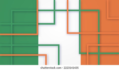 Abstract Geometric Square Stripes Lines Papercut Background with Flag of Ireland