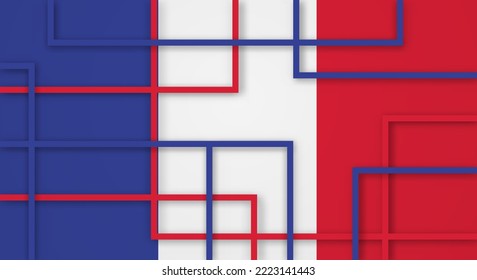 Abstract Geometric Square Stripes Lines Papercut Background with Flag of France