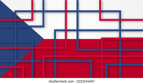 Resumen de líneas de franjas geométricas cuadradas en el fondo del papel con bandera de la República Checa