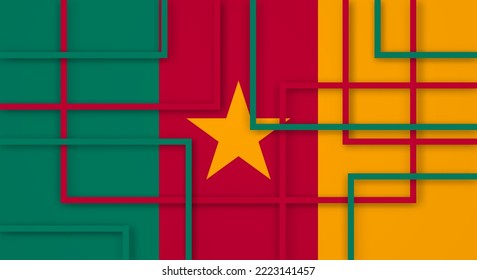 Abstract Geometric Square Stripes Lines Papercut Background with Flag of Cameroon