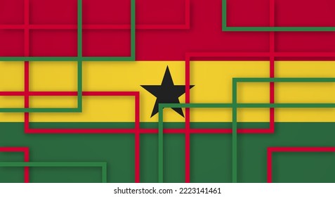 Abstract Geometric Square Stripes Lines Papercut Background with Flag of Ghana