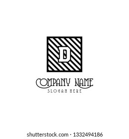 abstract geometric square with strips D logo letter design concept