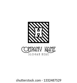 abstract geometric square with strips H logo letter design concept