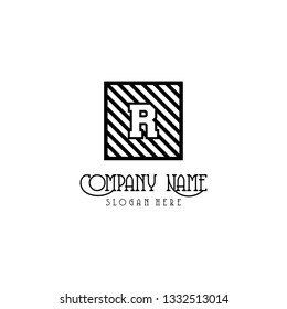 abstract geometric square with strips R logo letter design concept