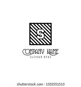 abstract geometric square with strips S logo letter design concept
