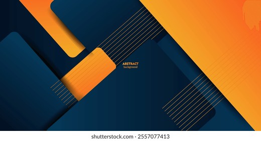 Abstract geometric square theme in dark blue and orange with overlapping background and lines for graphic design. Eps10