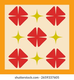 Telha quadrada geométrica abstrata — Ilustração vetorial. Um design colorido azulejo decorativo com elementos geométricos e florais. Adequado para têxteis, papel de parede, papel de embrulho e decoração de casa. 