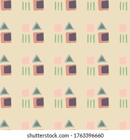 Abstract geometric square and triangular shapes seamless pattern. Simple ethnic wallpaper. Decorative backdrop for fabric design, textile print, wrapping. Vector illustration