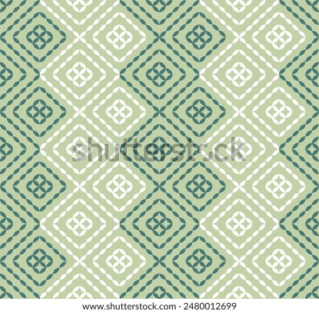 Abstract geometric square winter green and beige pattern background.