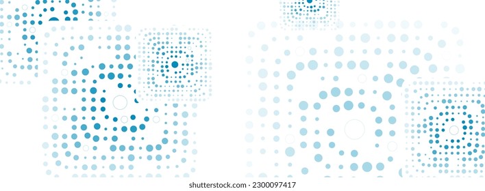 Abstract geometric squares with blue halftone dots abstract background. Vector banner design