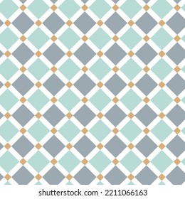 Abstract Geometric Squares Diamond Style Italian Tile Pattern Minimal Shapes Tartan Classic  Trendy Fashion Colors Perfect for Allover Fabric Print or Interior Design Mint Blue Soft Gray Tones