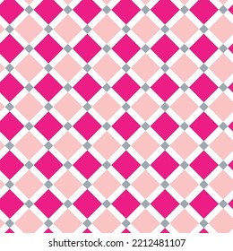 Abstract Geometric Squares Diamond Style Italian Tile Pattern Minimal Shapes Tartan Classic  Trendy Fashion Colors Perfect for Allover Fabric Print or Interior Design Fuchsia Pastel Pink Tones