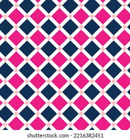 Abstract Geometric Squares Diamond Style Italian Tile Pattern Minimal Shapes Tartan Classic  Trendy Fashion Colors Perfect for Allover Fabric Print or Interior Design Fuchsia Navy Blue Tones