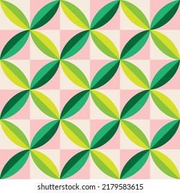 Abstract Geometric Squares Leaves Retro Cross Style Moroccan Seamless Pattern Trendy Fashion Colors Perfect for Allover Fabric Print or Wrapping Paper Pastel Pink Lime Green Tones