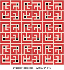 Abstract Geometric Squares Lines Art Deco Minimal Labyrinth Vector Pattern Trendy Fashion Colors Perfect for Allover Fabric Print or Wrapping Paper Red Tones
