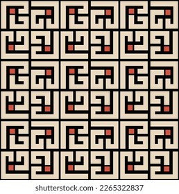 Abstract Geometric Squares Lines Art Deco Minimal Labyrinth Vector Pattern Trendy Fashion Colors Perfect for Allover Fabric Print or Wrapping Paper Beige Black Tones