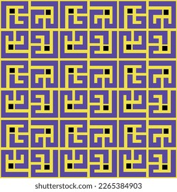 Abstract Geometric Squares Lines Art Deco Minimal Labyrinth Vector Pattern Trendy Fashion Colors Perfect for Allover Fabric Print or Wrapping Paper Electric Purple Yellow Tones