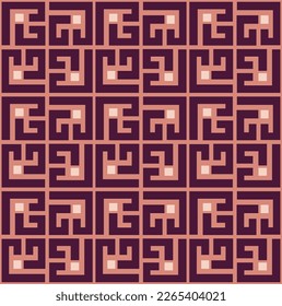 Abstract Geometric Squares Lines Art Deco Minimal Labyrinth Vector Pattern Trendy Fashion Colors Perfect for Allover Fabric Print or Wrapping Paper Dark Purple Peach Pink Tones