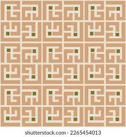 Abstract Geometric Squares Lines Art Deco Minimal Labyrinth Vector Pattern Trendy Fashion Colors Perfect for Allover Fabric Print or Wrapping Paper Sandy Brown Tones