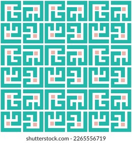 Abstract Geometric Squares Lines Art Deco Minimal Labyrinth Vector Pattern Trendy Fashion Colors Perfect for Allover Fabric Print or Wrapping Paper Tiffany Blue Pastel Pink Tones