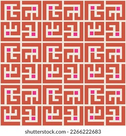 Abstract Geometric Squares Lines Art Deco Minimal Labyrinth Vector Pattern Trendy Fashion Colors Perfect for Allover Fabric Print or Wrapping Paper Coral Fuchsia Tones