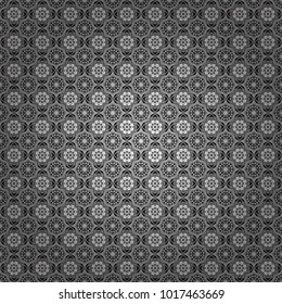 Abstract geometric squares with round symmetry. Vector seamless pattern with rhombus and tiles. Vintage decorative repainting art with ethnic motifs in gray, black and white colors.