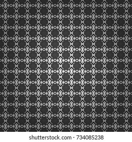 Abstract geometric squares with round symmetry. Vector seamless pattern with rhombus and tiles. Vintage decorative repainting art with boho chic style and ethnic motifs in gray, black and white colors