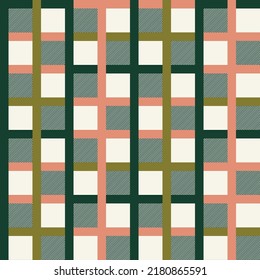 Abstract Geometric Squares Stripes Plaid Tartan Seamless Repeated Pattern Trendy Fashion Colors Perfect for Allover Fabric Print or Wrapping Paper Diagonal Lines Navy Blue Ecru Peach Pink Tones