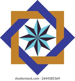 Abstrato desenho geométrico de estrelas em azul e ouro.