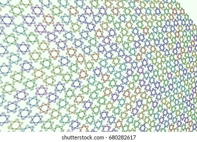 Abstract geometric star pattern, colorful & artistic for graphic design, catalog, textile or texture printing & background. 3D perspective view. Style of mosaic or tile. Vector illustration graphic.