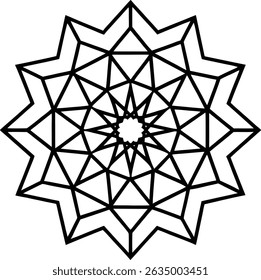 Abstract Geometric Star Pattern with Symmetrical Lines and Shapes