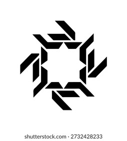 Abstract Geometric Star or Pinwheel Frame Vector Illustration. Black and White Angular Interlocking Design Element for Logos and Patterns.